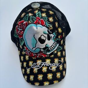 Ed Hardy Embroidered Skull Trucker Cap - Unisex